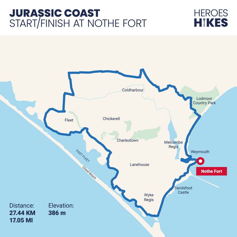 Jurassic Coast Heroes Hike map