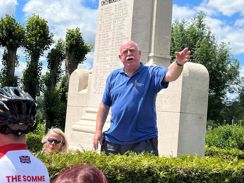 Tour guide talking to cyclists
