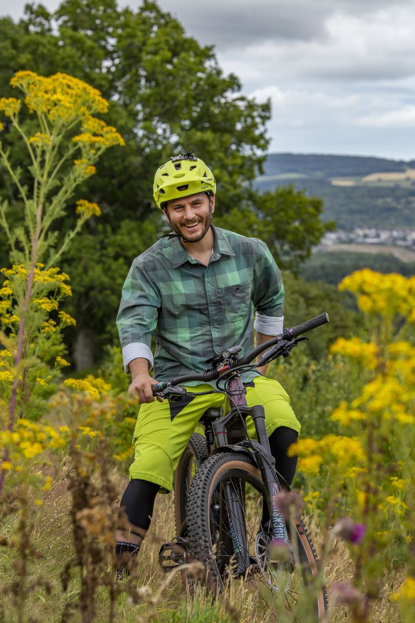 Chris on his bike in the countryside