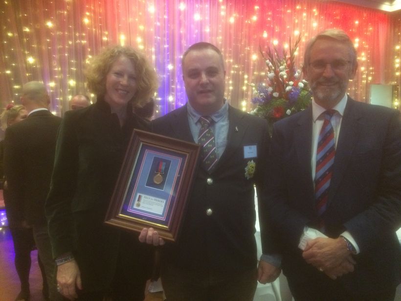 Photo shows Adrian Pearson with Emma (left) and Bryn Parry (righ