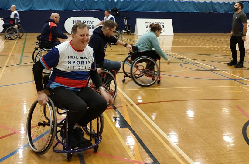 Veterans enjoy a game of wheelchair basketball.
