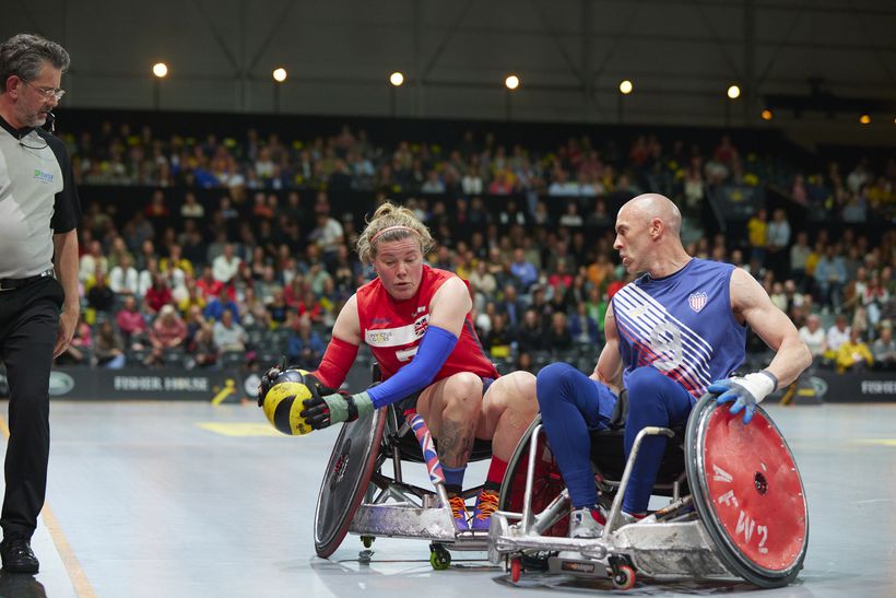 Vicki playing wheelchair rugby