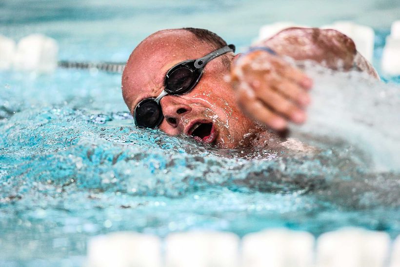 spencer swimming in a pool