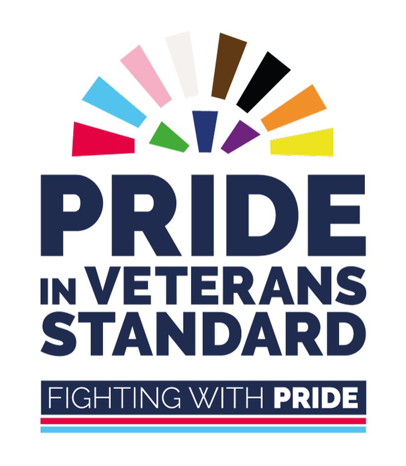 Pride in Veterans logo featuring rising sun shape in rainbow