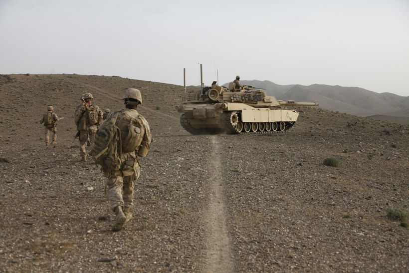 Troops with a tank in Afghanistan