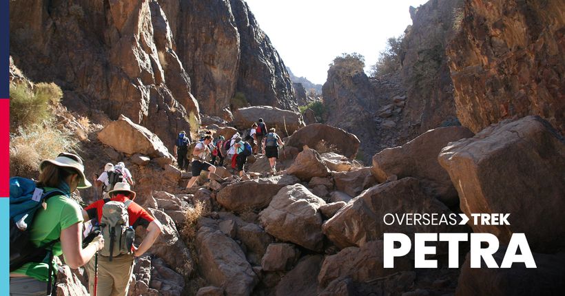 Trekking across Petra's rocky landscape