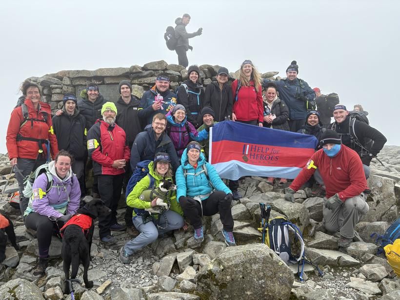 Photo shows participants in the Heroes Hike to Scarfell Pike