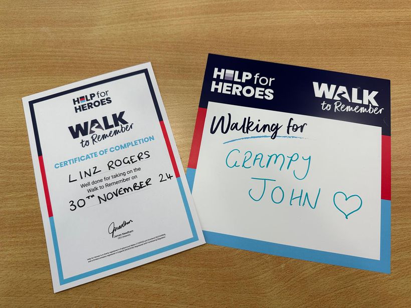 Walk to Remember certificate and bib