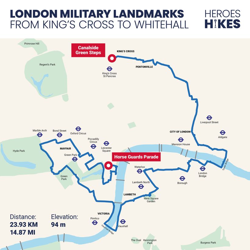 London Military Landmarks Heroes Hike map