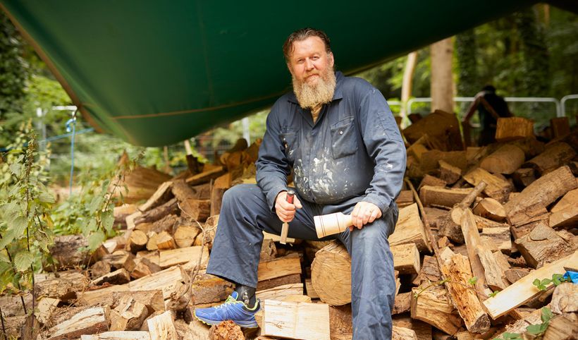 Kev sits in his workshop