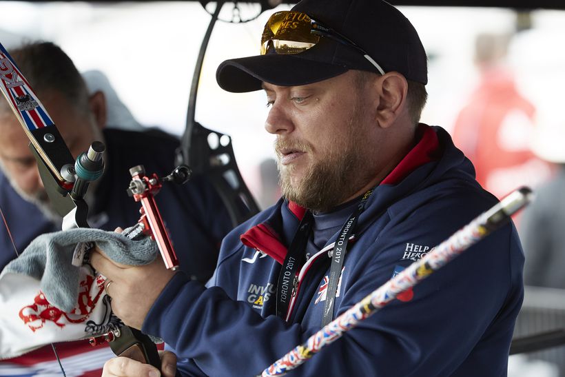 Matt Neve with his bow getting ready to compete at the Invictus