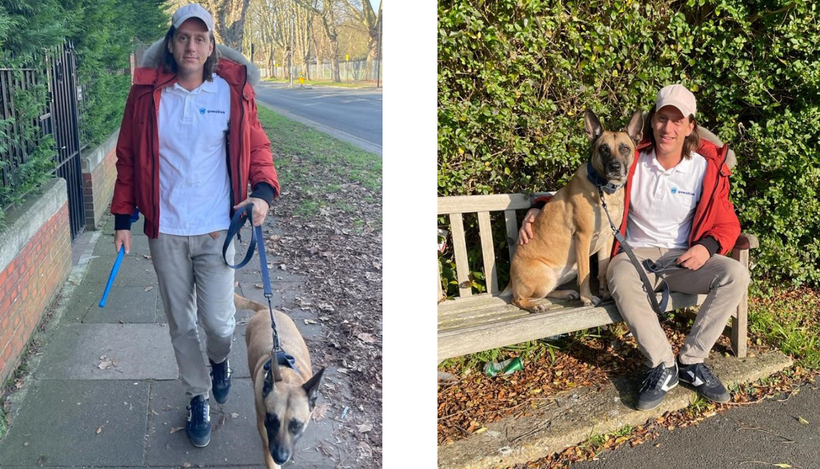 GoWalkies founder, Sonny, with his dog, Delta