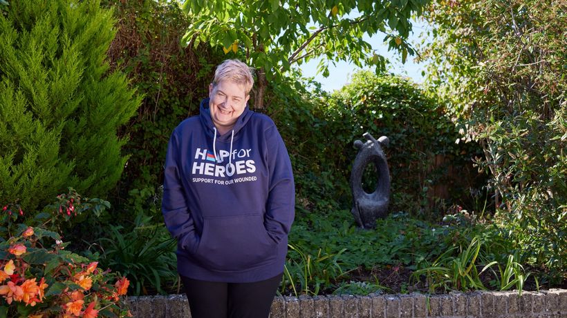 Helen wearing a Help for Heroes hoody