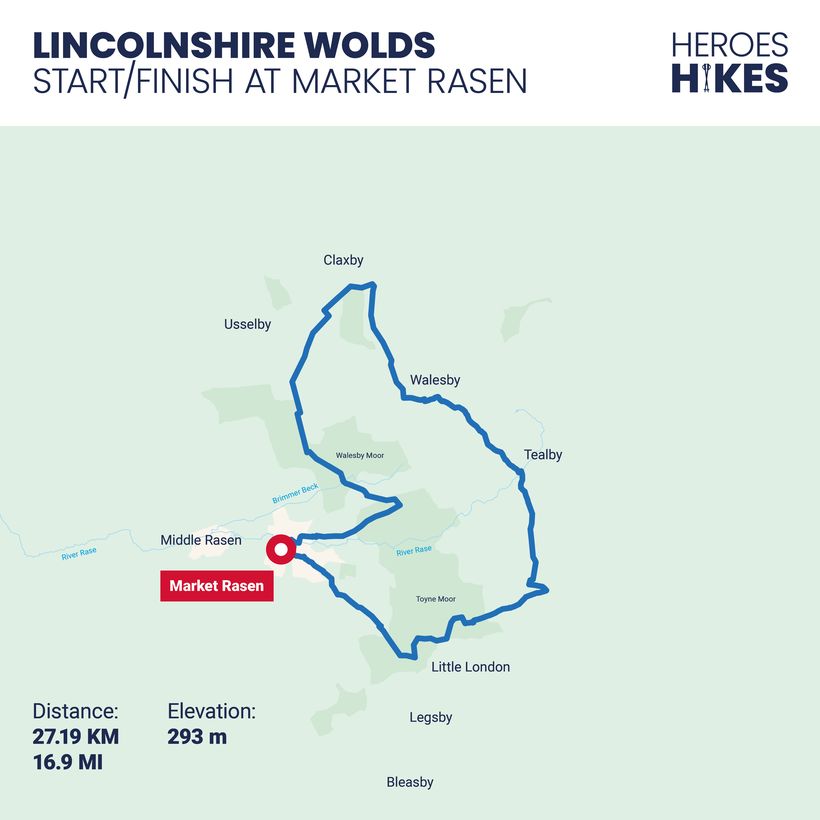Lincolnshire Wolds Heroes Hike map