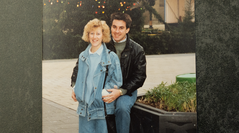 A framed photo of Elaine and Adrian in the 90s