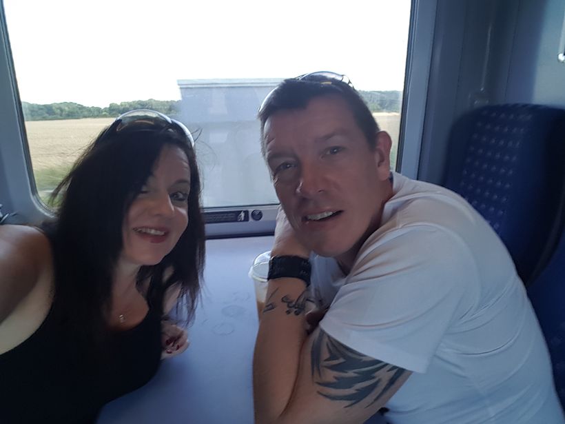 Jules and Martin on a train on one of the last times she saw him