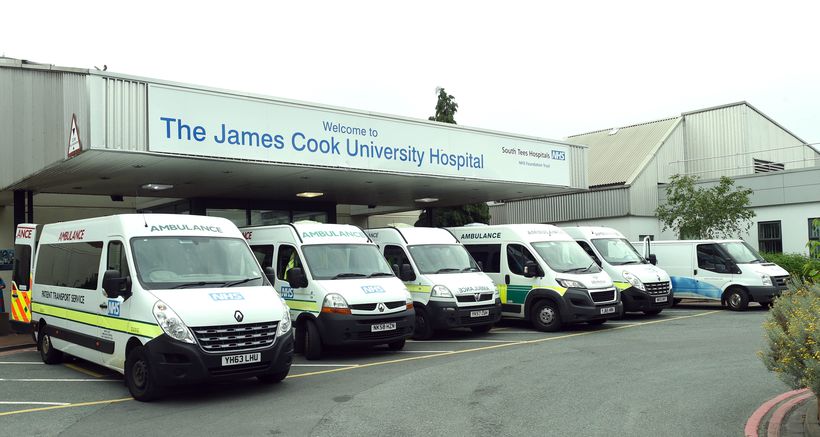 Photo shows entrance to James Cook Hospital