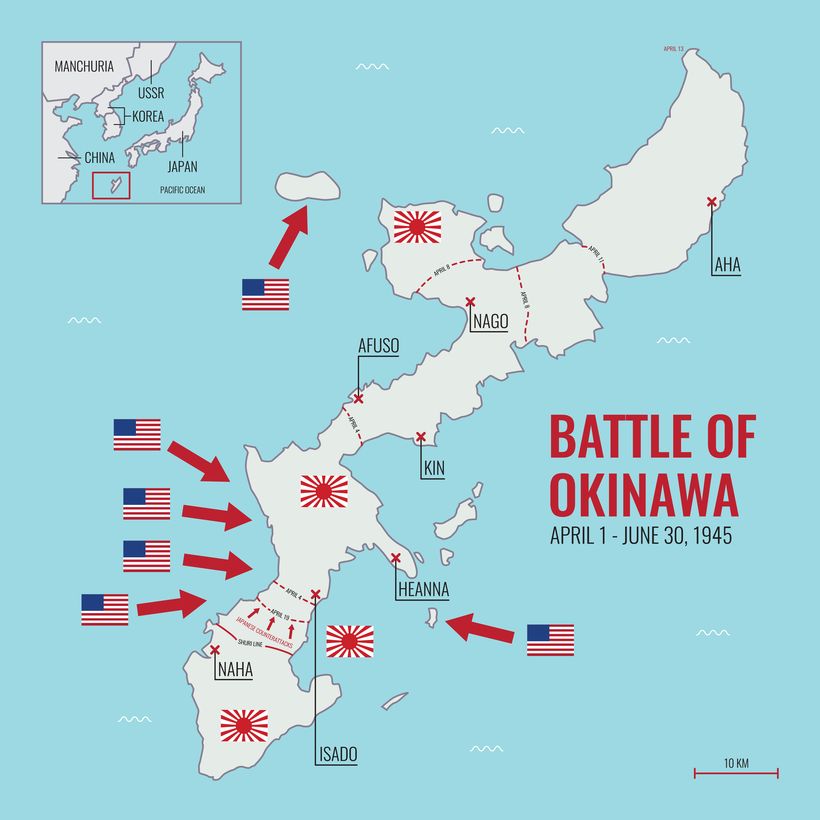 Map showing the location of the Battle of Okinawa