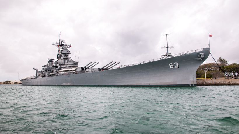 USS Missouri battleship docked at Pearl Harbour
