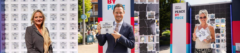 Image shows the three MPs at the Peace by Piece exhibition stand