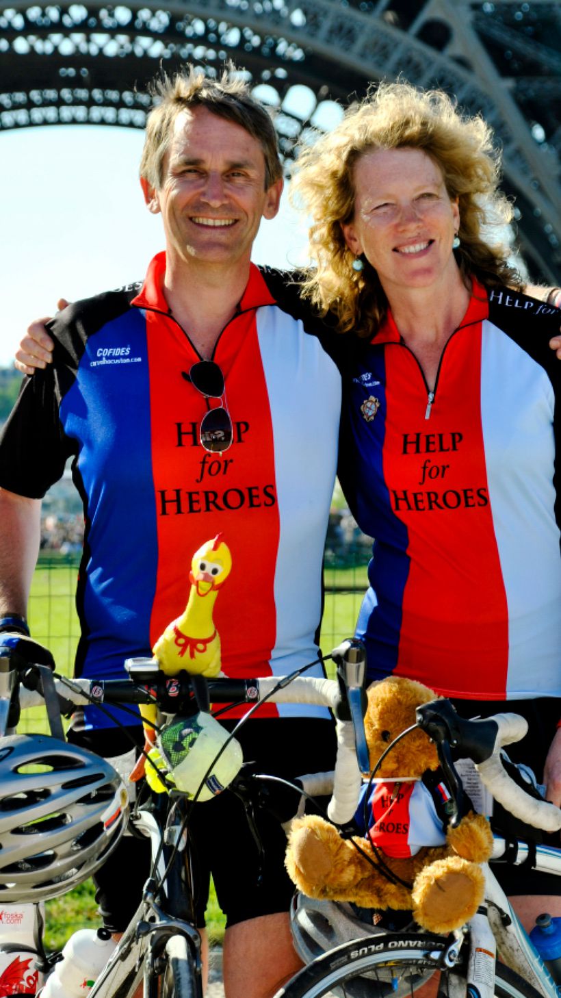 Bryn and Emma fundraising on their bikes in Paris