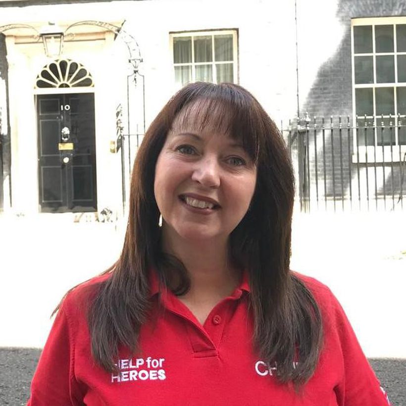Caroline outside Downing Street with the choir